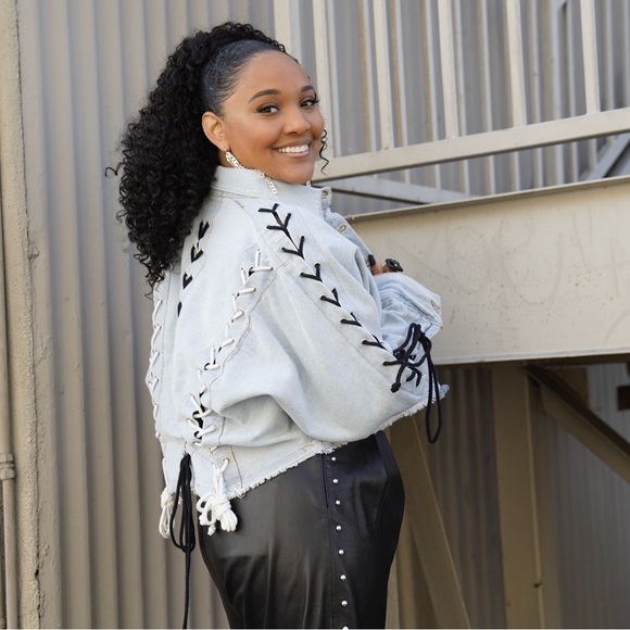 Rehab Denim Crop Jacket with Strings | Women’s Medium - Picture 11 of 12